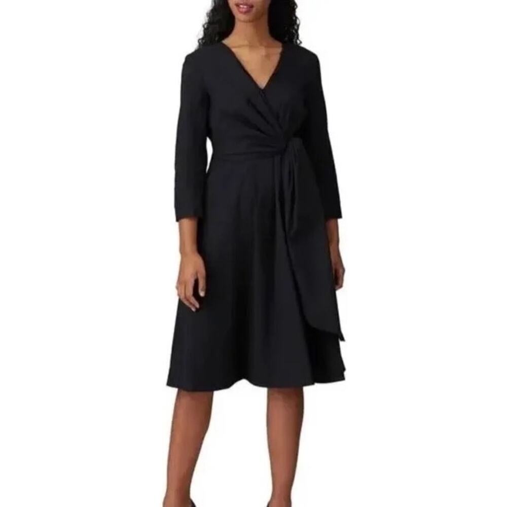 Lafayette 148 NY Penelope Stretch Cotton Wrap Midi Dress Black Size 4 NWOT $1198